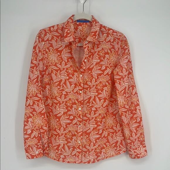 J.McLaughlin | Lois Linen Blouse Button Down Top Tropical Floral Orange Pink XS - Picture 2 of 10